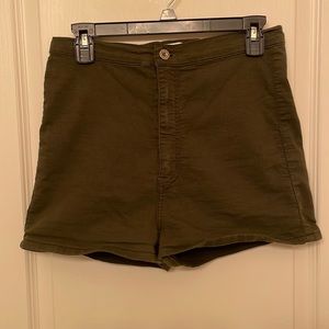Army Green High Waisted Stretchy Shorts - For Roller Skating